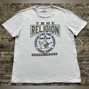 True Religion Buddha Brand Guitar White Graphic T-Shirt Men’s Size XL‎